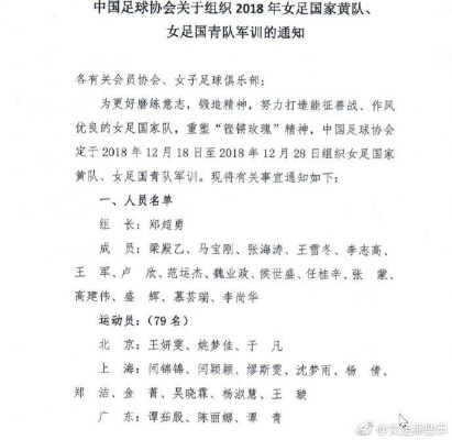 11月9日,一份中国足协下发的女足国家队集训文件流 女足国家队集训文件发布